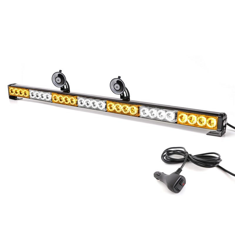 SMALLFATW Traffic Advisor Light Bar 32 Inch Warning Emergency Led Strobe Lights Bar, 13 Flashing Patterns, Suction Cup Mount, Windshield Safety Lights for Truck Vehiclesï¼ˆAmber & Whiteï¼‰ - Image 1